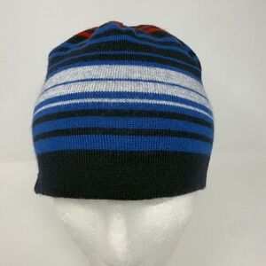 Smartwool Reversible Striped Beanie Knit Hat Blue Black Grey Red Merino Wool